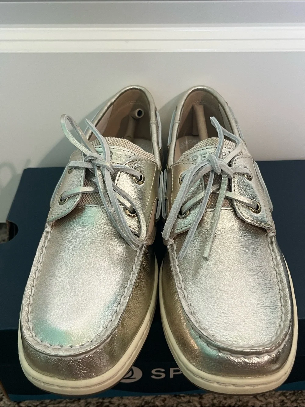Sperry Metallic Silver Boat Shoes